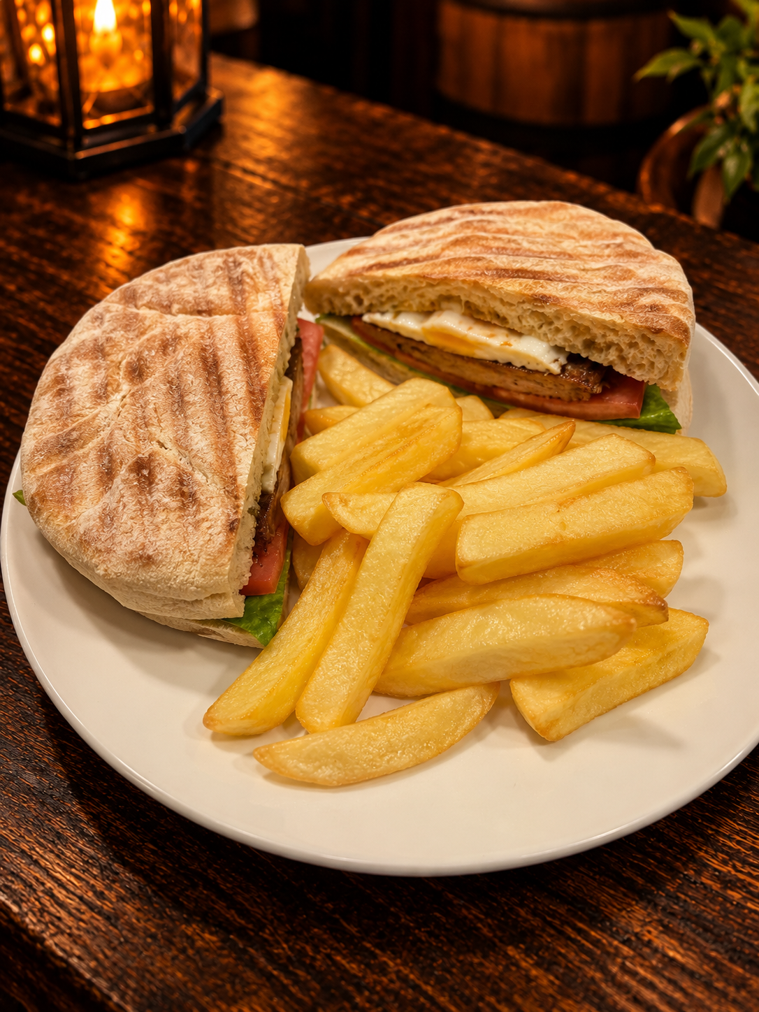 Prego steak sandwich in bolo do caco bread with chips